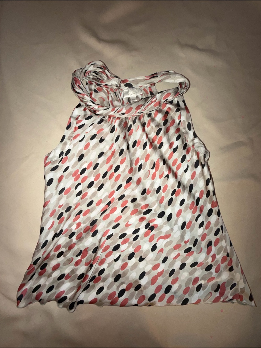 Dress Barn White Halter Camisole with Coral, Black & Gray Dot Pattern